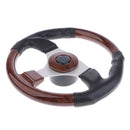 320mm Wooden 3 Spoke 3/4'' Boat Steering Wheel Marine Yacht Pontoon Boat Wheel & Soft Grip, Center Cap