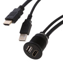 1M (3ft) USB 2.0 & HDMI Male to USB 2.0 & HDMI Female Extension Dash Panel Flush Mount Cable for Car Truck Boat Motorcycle