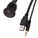 3.5mm AUX Socket Extension USB 3.0 Car Boat Marine Motorcycle Dashboard Flush Mount Panel Cable 2m