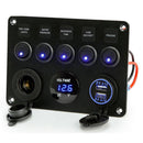 5 Gang LED Boat Rocker Switch Panel Dual USB Socket Power Charger Voltmeter