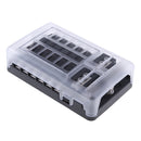 Universal Car Boat 12 Way Circuit Blade Fuse Box Holder Block w/ LED Warning