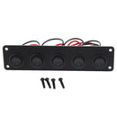 5 GANG 12-24V ON/OFF Round Rocker Toggle Switch Panel Green LED