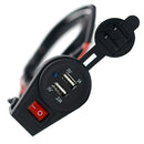 12-24V 3.1A Car Motorcycle Dual USB 2 Port Charger Adapter w/ On Off Switch