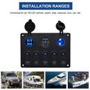 Blue LED 5 Gang Toggle Rocker Switch Panel Dual USB Socket Charger Voltmeter for Marine Boat