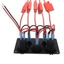 Blue LED 5 Gang Toggle Rocker Switch Panel Dual USB Socket Charger Voltmeter for Marine Boat