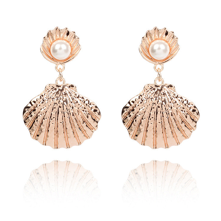 Elegant Shell Pearl Ear Drop Zinc Alloy Trendy Style Earring For Women