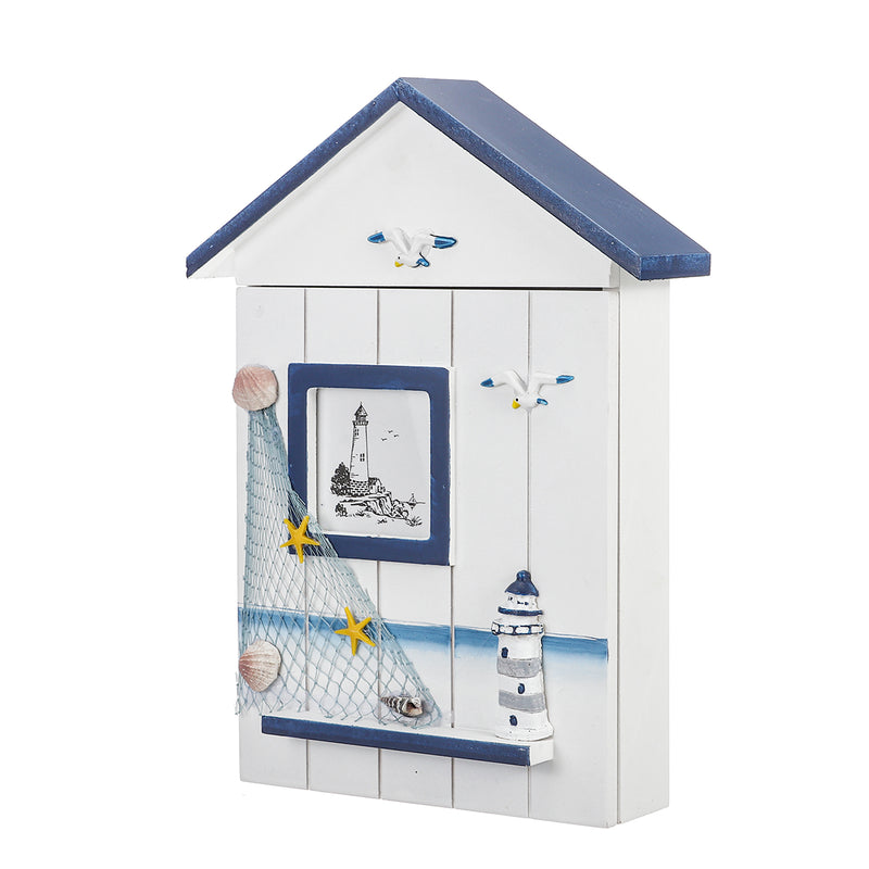 Mediterranean House Shaped Wooden Key Cabinet Box Holder Organizer Wall Mount Tool Boxs