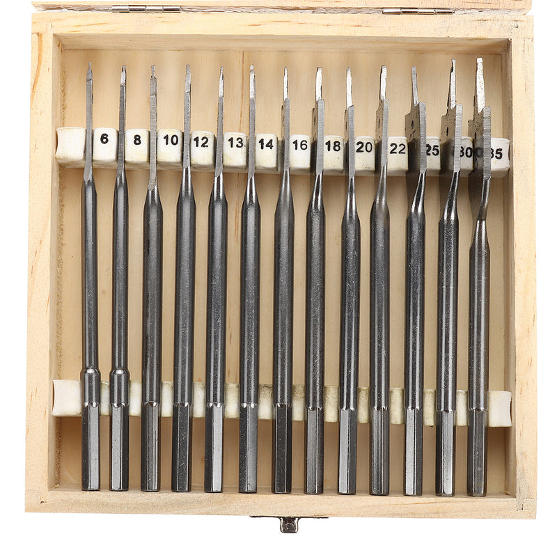 13pcs Flat Spade Drill Bits Set Metal Bit Kit Hex Shank Woodworking Tool