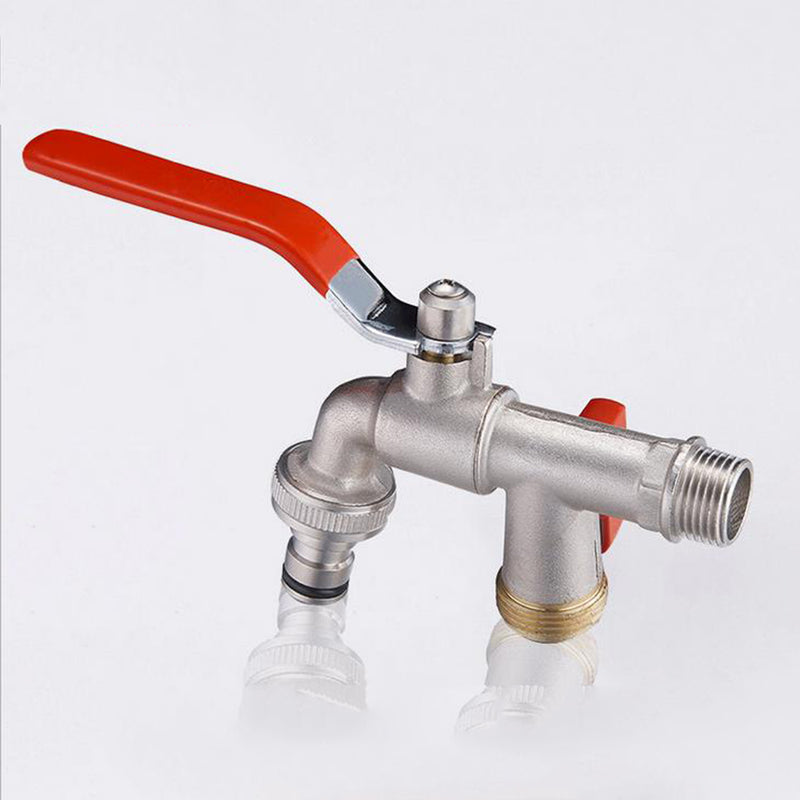 TMOK DN20 3/4'' Brass 1 in 2 out Washing Machine Faucet Male Thread Double Outlet Tap w/ Water Flow Control Valve