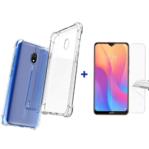 For Xiaomi Redmi 8A Case Bakeey HD Clear Anti-explosion Tempered Glass Screen Protector + Air Bag Transparent TPU Protective Case