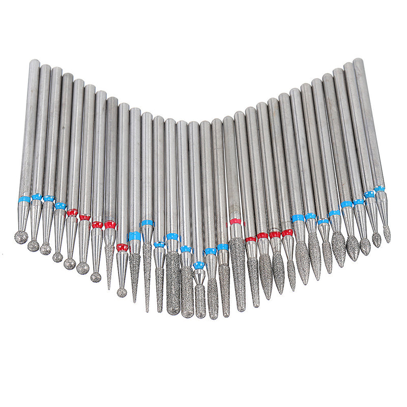 30pcs 3/32 Inch Diamond Nail Drill Bits Set for Art Nail Cuticle Manicure Pedicure Tools