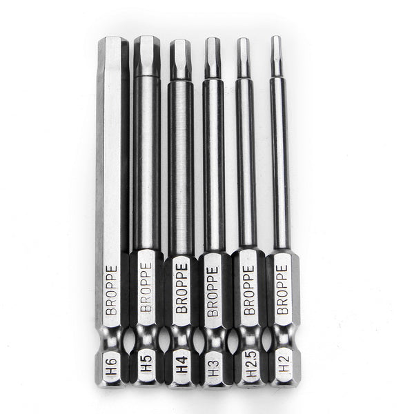 Broppe 6pcs 75mm H2-H6 Magnetic Hexagon Head Screwdriver Bits 1/4 Inch Hex Shank