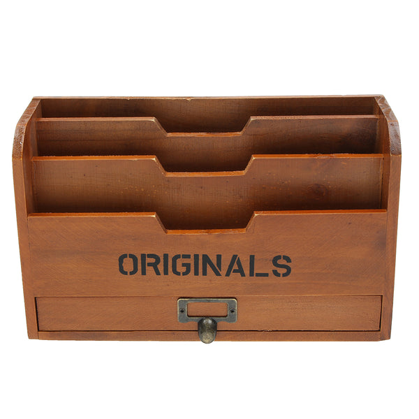 3 Tier Wood Letter Pen Rack Stationery Drawer Holder Desktop Organizer Storage Mail Sorter