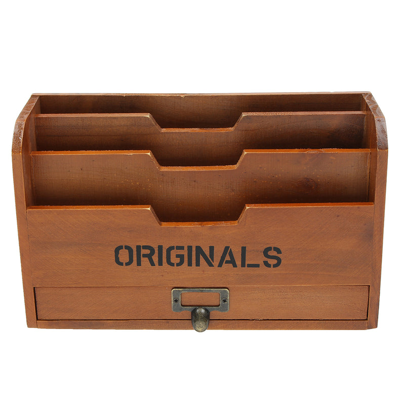 3 Tier Wood Letter Pen Rack Stationery Drawer Holder Desktop Organizer Storage Mail Sorter