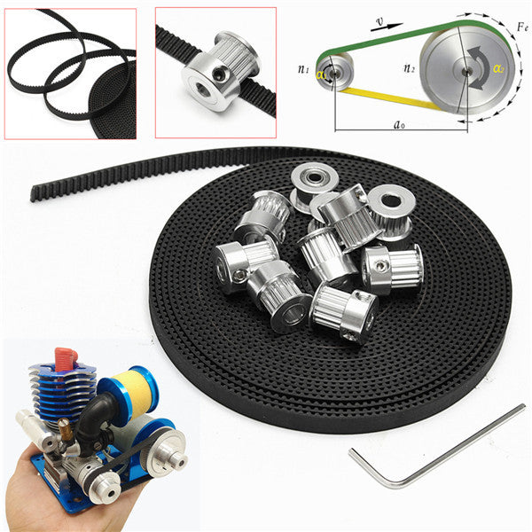 8pcs GT2 16T Bore 5mm Timing Pulley with 5m Belt and Tensioner