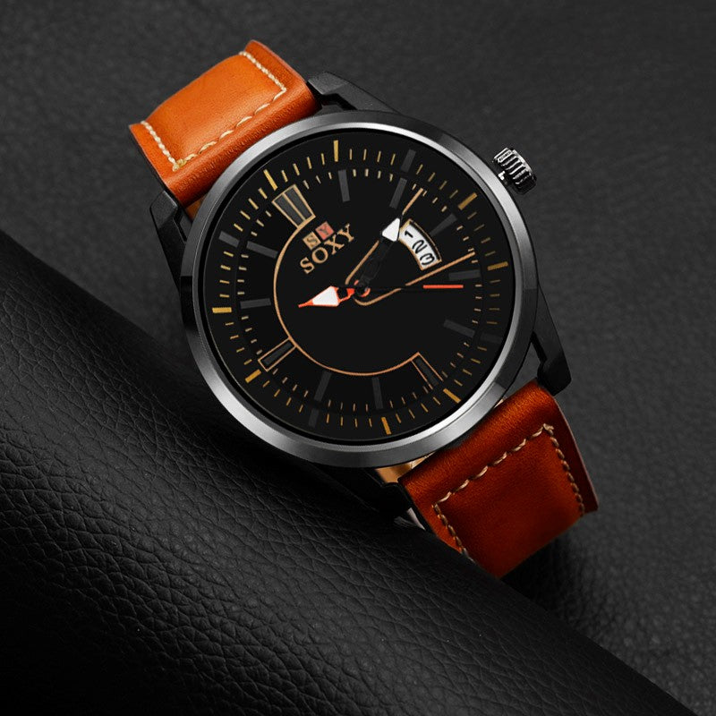 SOXY 0100 Ultra Thin Fashion Style Men Watch Leather Strap Quartz Wristwatches