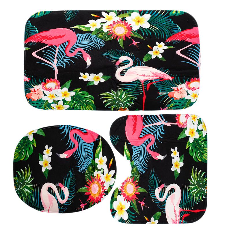 3 PCS Bathroom Carpet Set Toilet Cover Shower Curtain Sets Polyester Fabric