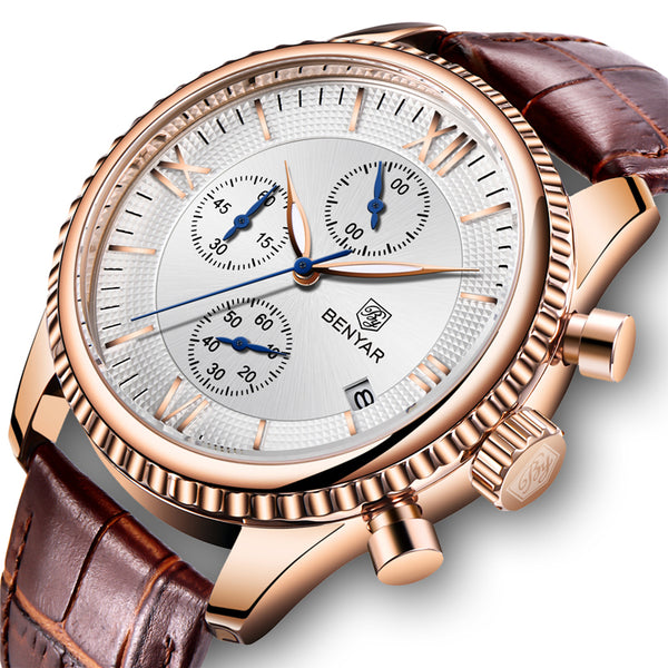 Benyar 5129X Business Men Watch 3ATM Waterproof Luminous Display Calendar Quartz Watch
