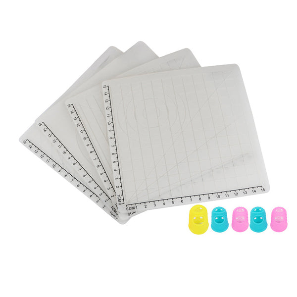 4PCS White Silicone Design Mat Drawing Tools with Basic Template + Insulation Silicone Finger Caps Kit for 3D Printing Pen