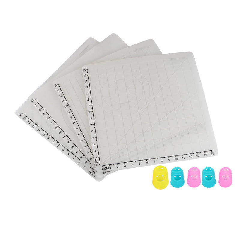 4PCS White Silicone Design Mat Drawing Tools with Basic Template + Insulation Silicone Finger Caps Kit for 3D Printing Pen