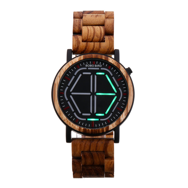 BOBO BIRD Creative Night Vision Wooden Watch Colorful LED Unique Time Display Men Quartz Watch