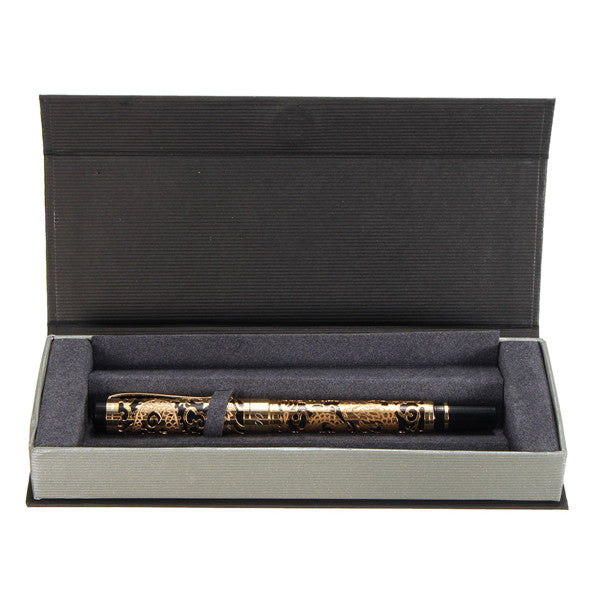 JINHAO 5000 Black And Golden Medium Nib Fountain Pen Dragon Embossed
