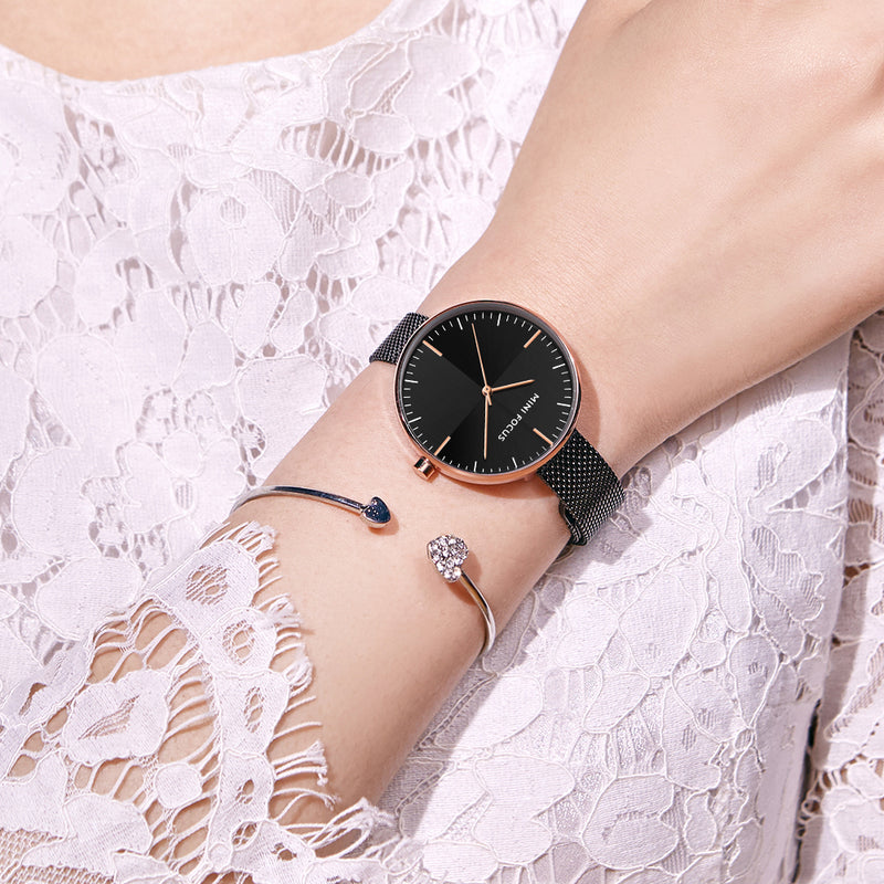 MINI FOCUS MF0275L Ultra Thin Mesh Strap Analog Clock Waterproof Concise Women Quartz Watch Wristwatch