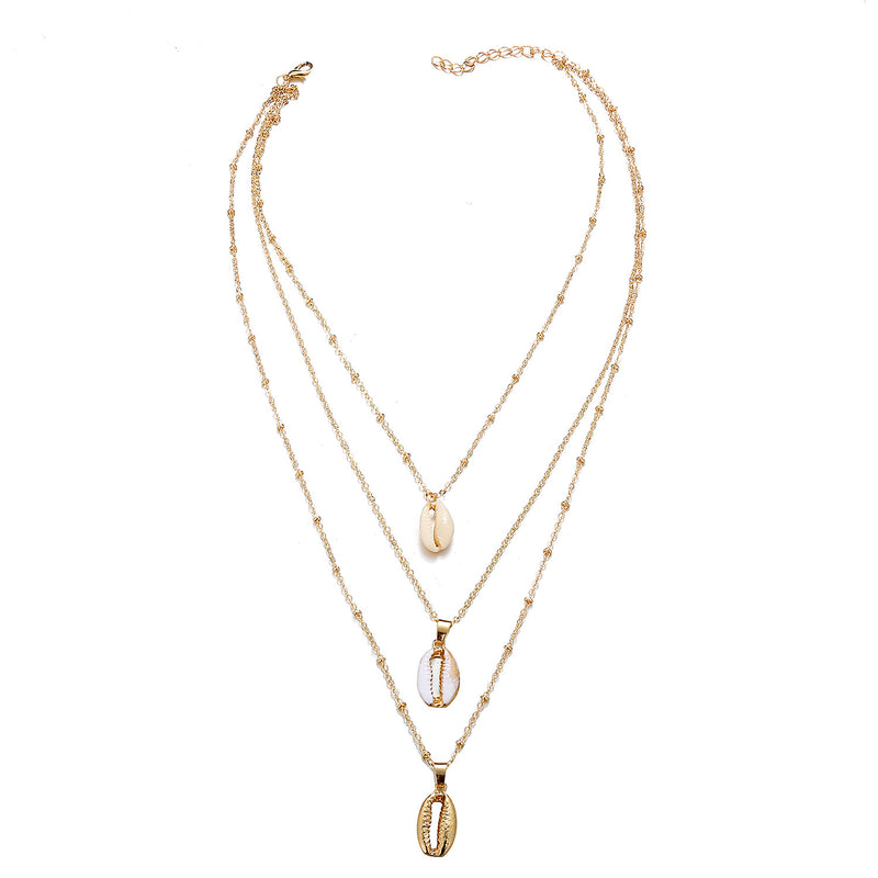 African Style Shell Multi-Layer Necklace Gold Metal Conch-inlaid Gold-rimmed Cavicle Chain Necklace