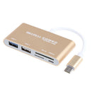 USB C with Micro SD / MMC / SD Card Reader + USB 3.0 Type A + USB Type C Power Delivery Charging Port Hub Adapter - USB-C to Super Speed USB, TF MicroSD & SD Memroy Card Reader Adapter Connector Cable Gold