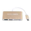 USB C with Micro SD / MMC / SD Card Reader + USB 3.0 Type A + USB Type C Power Delivery Charging Port Hub Adapter - USB-C to Super Speed USB, TF MicroSD & SD Memroy Card Reader Adapter Connector Cable Gold