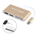 USB C with Micro SD / MMC / SD Card Reader + USB 3.0 Type A + USB Type C Power Delivery Charging Port Hub Adapter - USB-C to Super Speed USB, TF MicroSD & SD Memroy Card Reader Adapter Connector Cable Gold