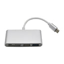USB C with Micro SD / MMC / SD Card Reader + USB 3.0 Type A + USB Type C Power Delivery Charging Port Hub Adapter - USB-C to Super Speed USB, TF MicroSD & SD Memroy Card Reader Adapter Connector Cable Silver