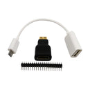 3 in 1 Mini-HDMI to HDMI Adapter + Micro USB to USB Female Cable + Male GPIO Header for Raspberry Pi Zero Adapter Kit White