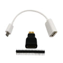 3 in 1 Mini-HDMI to HDMI Adapter + Micro USB to USB Female Cable + Male GPIO Header for Raspberry Pi Zero Adapter Kit White
