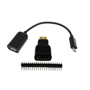 3 in 1 Mini-HDMI to HDMI Adapter + Micro USB to USB Female Cable + Male GPIO Header for Raspberry Pi Zero Adapter Kit Black