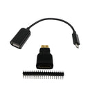3 in 1 Mini-HDMI to HDMI Adapter + Micro USB to USB Female Cable + Male GPIO Header for Raspberry Pi Zero Adapter Kit Black