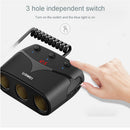 3 Socket Car Cigarette Lighter Adapter Socket Splitter Separate Switch with Dual USB Type-c Car Charger 3.1A for iPhone iPad, Android Samsung Phones