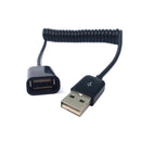 Spiral Coiled USB 2.0 Male to Female Data Sync & Charge Cable (Black) 1m