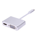 2in1 USB 3.1 Type C USB C To VGA + HDMI Converter Cable Adapter Adaptor Silver