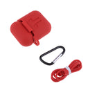 3 in 1 For AirPods Case Accessories Case Shockproof Protector with Silicone for Apple Airpods with Anti-lost Straps and Locking Carabiner,Red