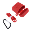 3 in 1 For AirPods Case Accessories Case Shockproof Protector with Silicone for Apple Airpods with Anti-lost Straps and Locking Carabiner,Red