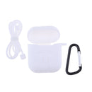 3in1 Shockproof Silicone Protective Cover Apple Wireless Earbuds Accessories with Earphone Sports Anti-lost Strap for Apple Airpods Charging and Locking Carabiner,White