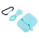 3 in 1 For AirPods Case Accessories Case Shockproof Protector with Silicone for Apple Airpods with Anti-lost Straps and Locking Carabiner,Green