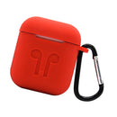 Silicone Wireless Earphone Full Protective Case Strap Accessories, Silicone Protective Cover + Key Ring Clasp Set for Apple Airpods Red