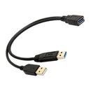 Black USB 3.0 Female to Dual USB Male Extra Power Data Y Extension Cable for 2.5" Mobile Hard Disk