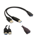 Black USB 3.0 Female to Dual USB Male Extra Power Data Y Extension Cable for 2.5" Mobile Hard Disk