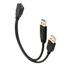 Black USB 3.0 Female to Dual USB Male Extra Power Data Y Extension Cable for 2.5" Mobile Hard Disk