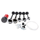 12V/24V 125db Air horn, Zinc 5 Trumpet Air Horn with Motor for 12V 24V Cars Van Trucks Lorrys Trains Boats