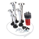 12V/24V 125db Air horn, Zinc 5 Trumpet Air Horn with Motor for 12V 24V Cars Van Trucks Lorrys Trains Boats