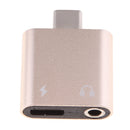 USB C to 3.5mm Audio Adapter, 2 in 1 USB Type C Male to 3.5mm Female Stereo Earphone Converter Dongle and Charging Adapter for Type C Devices Gold